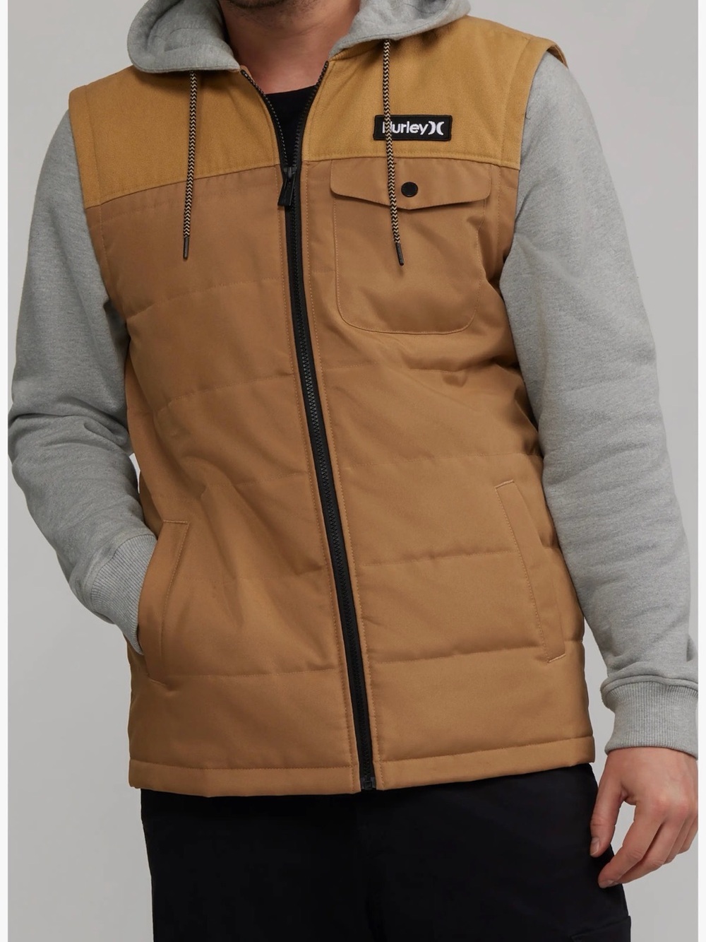 Hurley Tan Quilted Sleeveless Vest with Chest Pocket